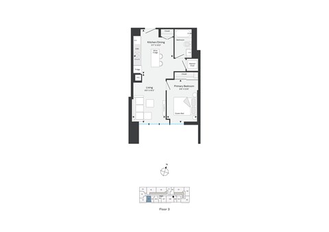 Floor plan for 1 bed, 1 bath, 546 sqft